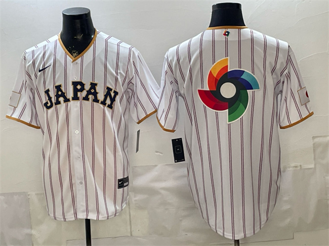 Men's Japan Baseball White 2026 World Baseball Classic Big Logo Home Stadium Stitched Jersey